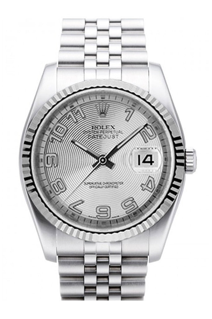 Rolex Datejust 36 Silver Concentric Dial 18K White Gold Fluted Bezel Stainless Steel Jubilee Watch