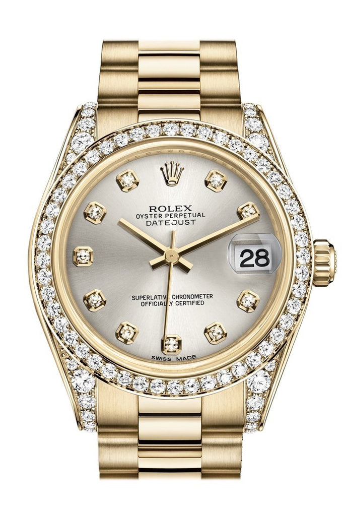 ladies 18k gold rolex datejust president diamond watch