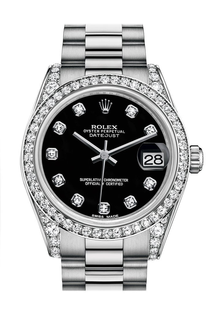 ladies rolex datejust black face diamonds