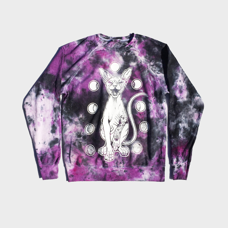 Moon Cat Purple/Black Tie Dye Sweatshirt - Free Shipping - iimvclothing