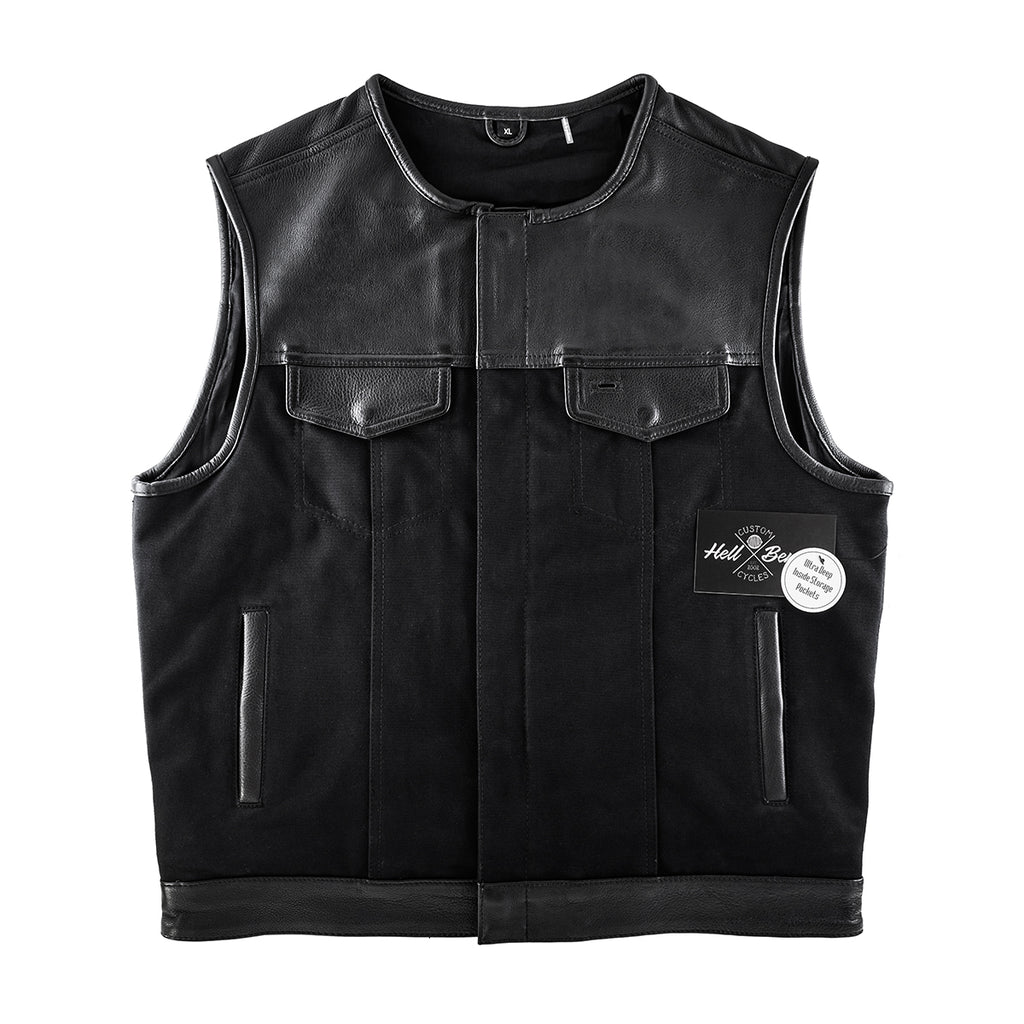 Hellbend Leather Canvas Motorcycle Vest - No Collar – HellBend Custom ...