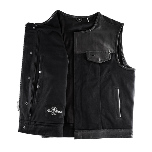 Hellbend Leather Canvas Motorcycle Vest - No Collar – HellBend Custom ...