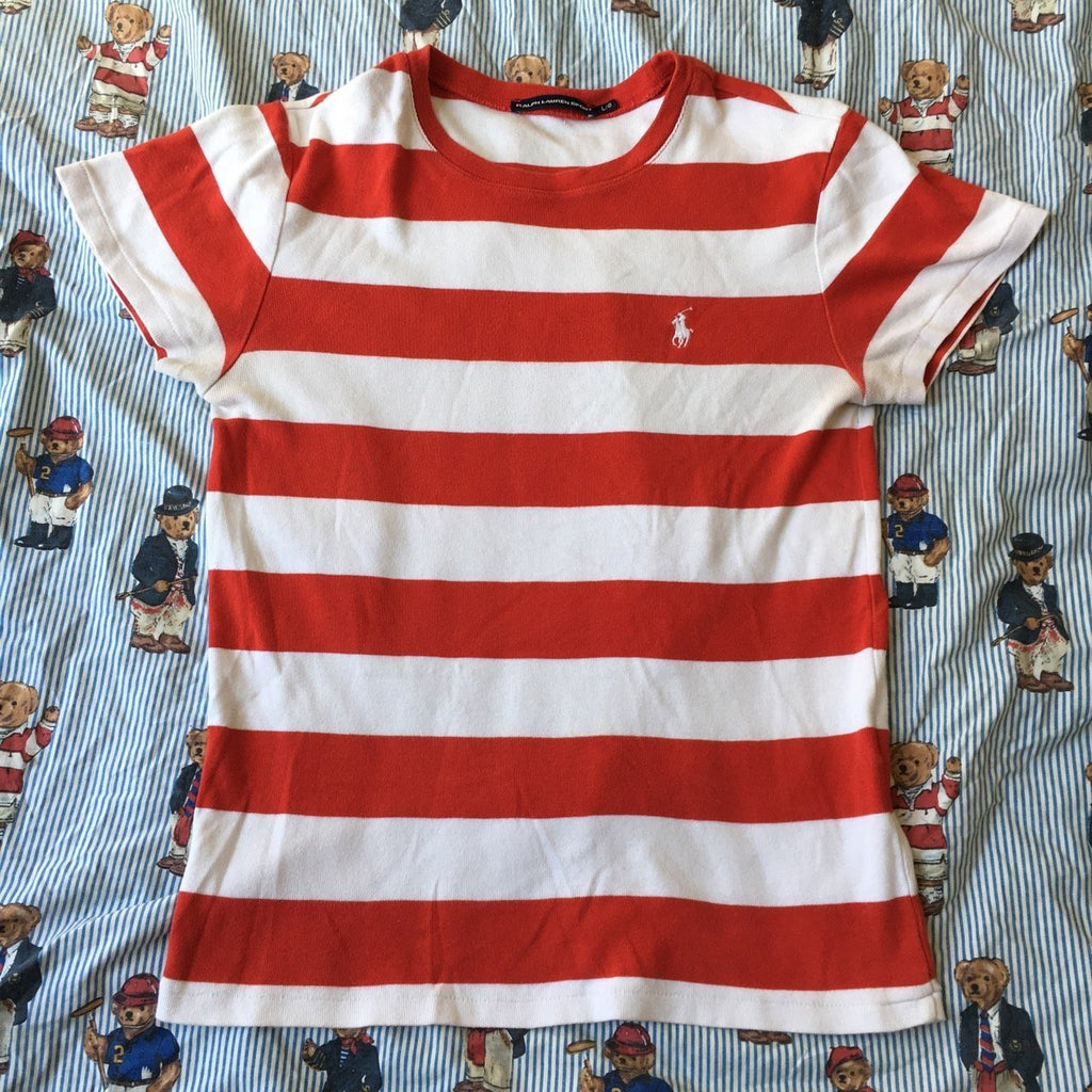 red and white striped ralph lauren t shirt