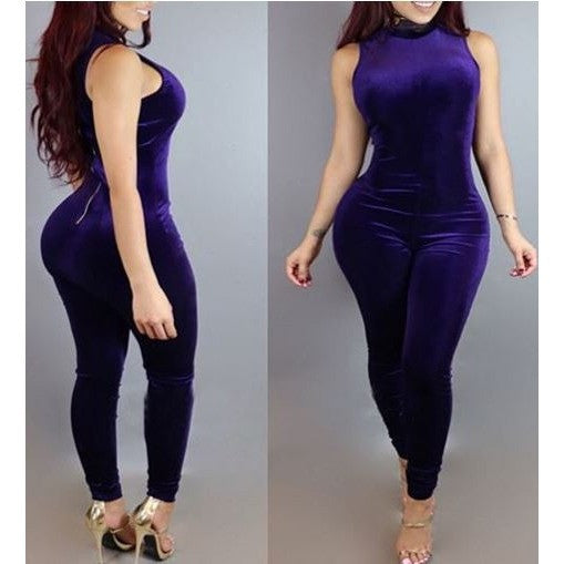 purple velvet jumpsuit