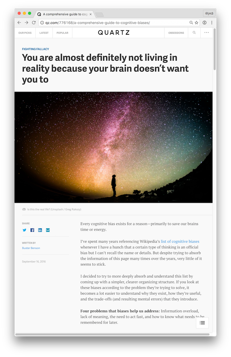 Quartz features the Cognitive Bias Codex