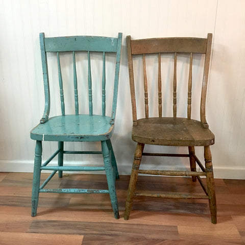 two vintage oak chairs