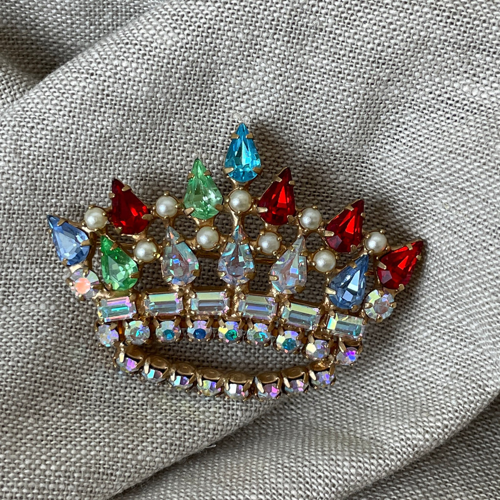 B. crown rhinestone brooch - vintage costume jewelry | NextStage Vintage