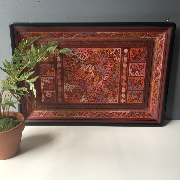 Mexican lacquered folk art animal tray - bohemian serving style ...