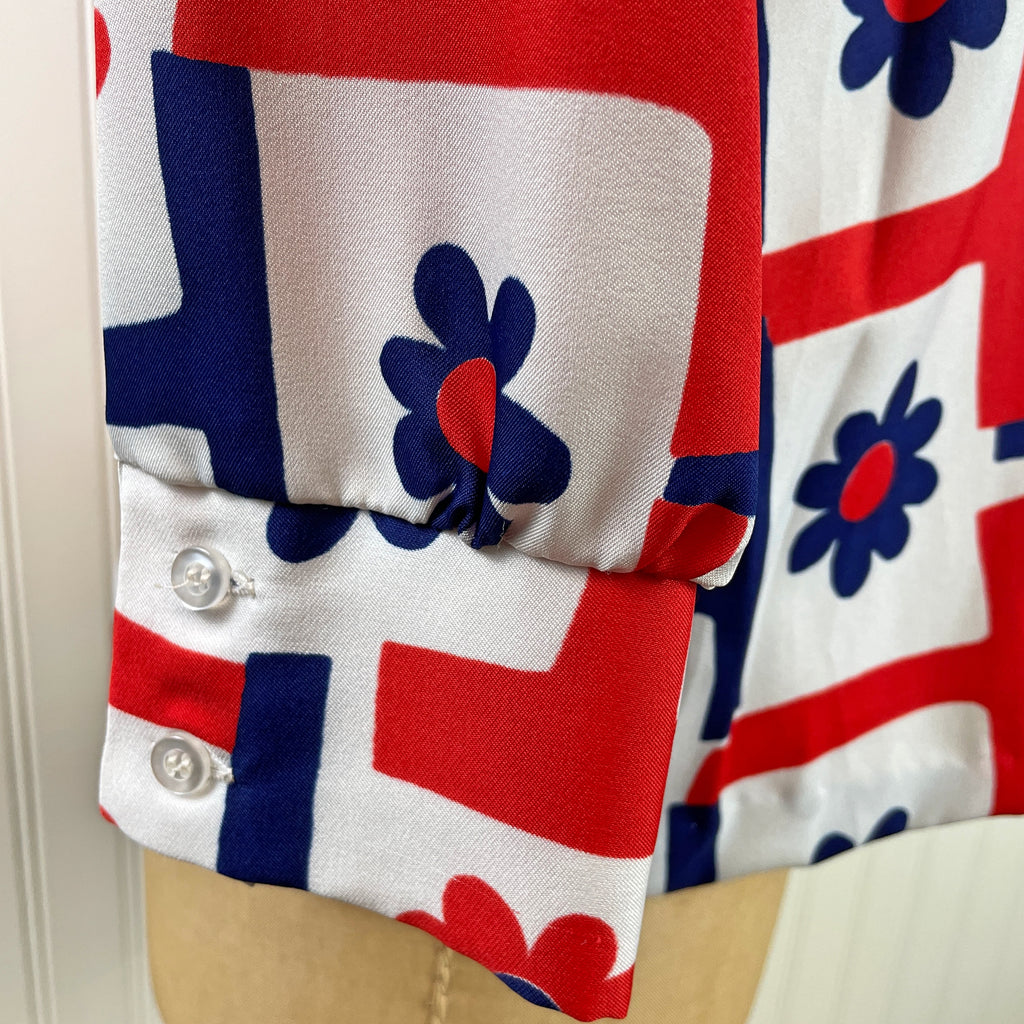 1970s red, white and blue flower power blouse by Shapely - size medium ...