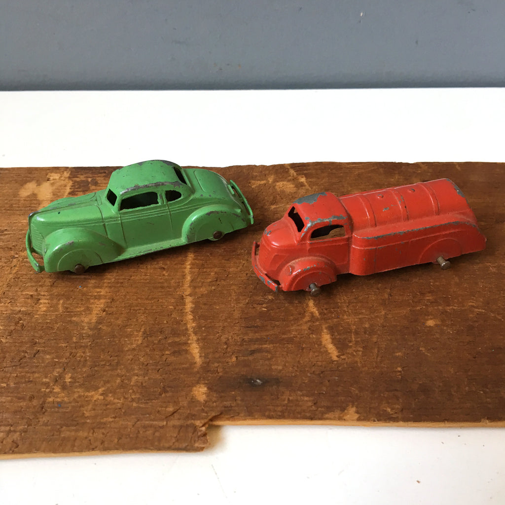 vintage red metal toy truck