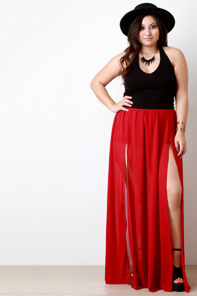 plus size chiffon maxi skirt