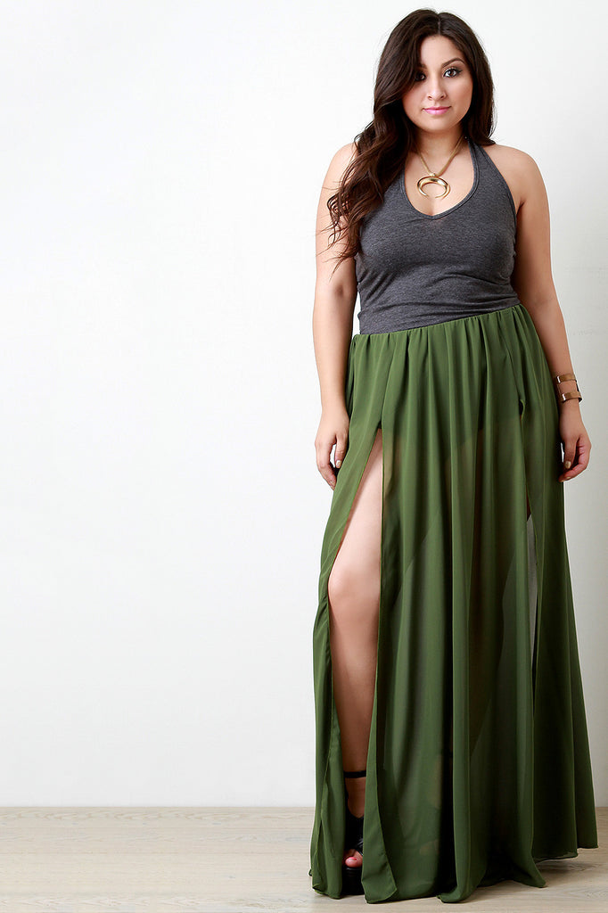 high rise maxi skirt