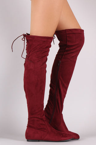 flat over the knee boots lace up back