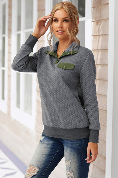 Contrast Quilted Quarter-Snap Long Sleeve Sweatshirt