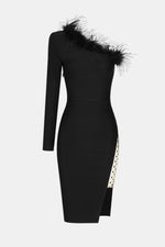 Polka Dot Feather Detail One-Shoulder Mini Dress