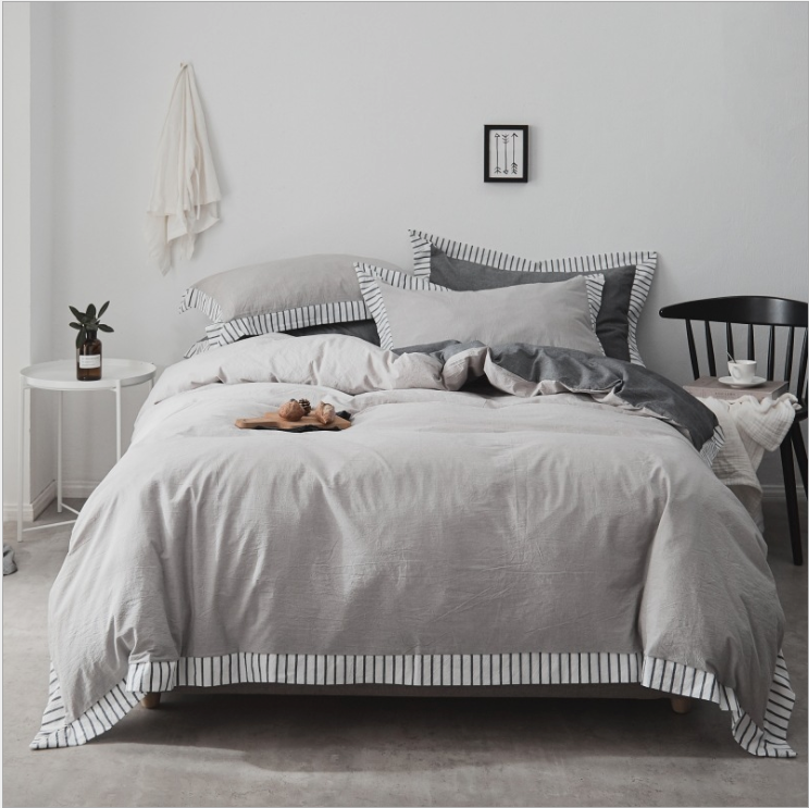 Light Grey Doona Cover Set Hilldale Striped Piping Edge 4pce