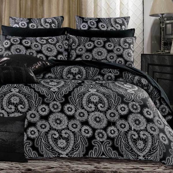 King Size Floral Black Grey Quilt Cover Set 3pcs