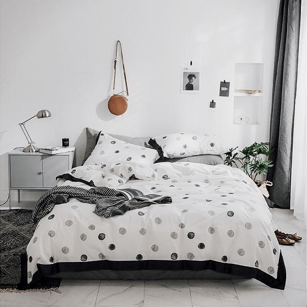Black White Dots Designer Doona Set With Piping 4pc Free Shipping