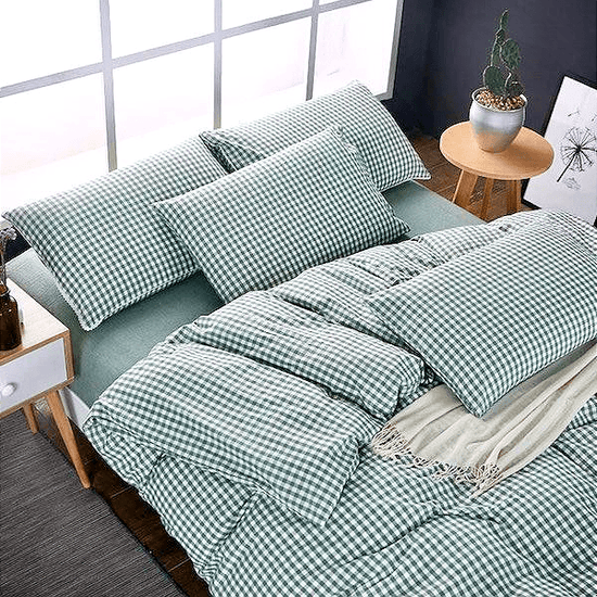 Quilt Cover Bed Gingham Green Gingham 4pce Bonus Bed Sheet