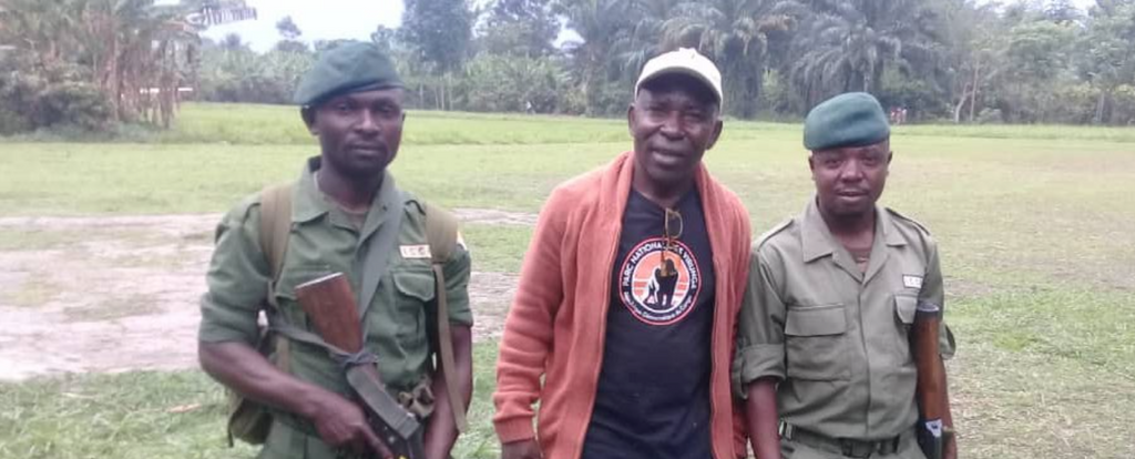 Adelard with two of the Virunga Rangers
