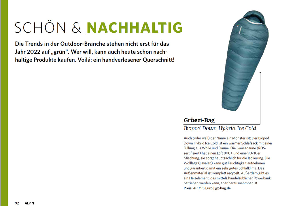 Schön und Nachhaltig  Schlafsack im Alpin Magazin