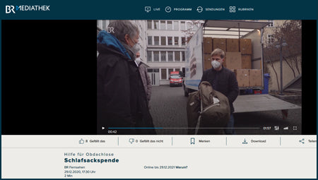 BR Fernsehen-Video-Beitrag-Hilfe für Obdachlose-Schlafsackspende Grüezi bag-Dez 2020