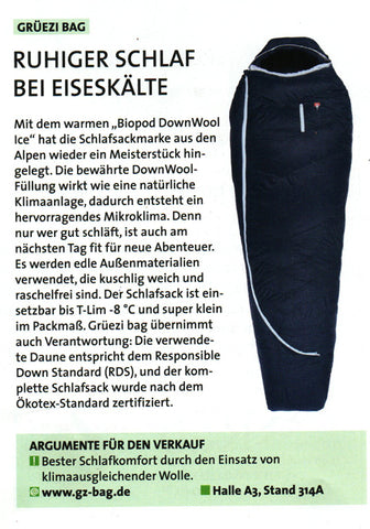 outdoor markt issue Jan 2019 page 76 - Biopod DownWool Ice by Gruezi bag