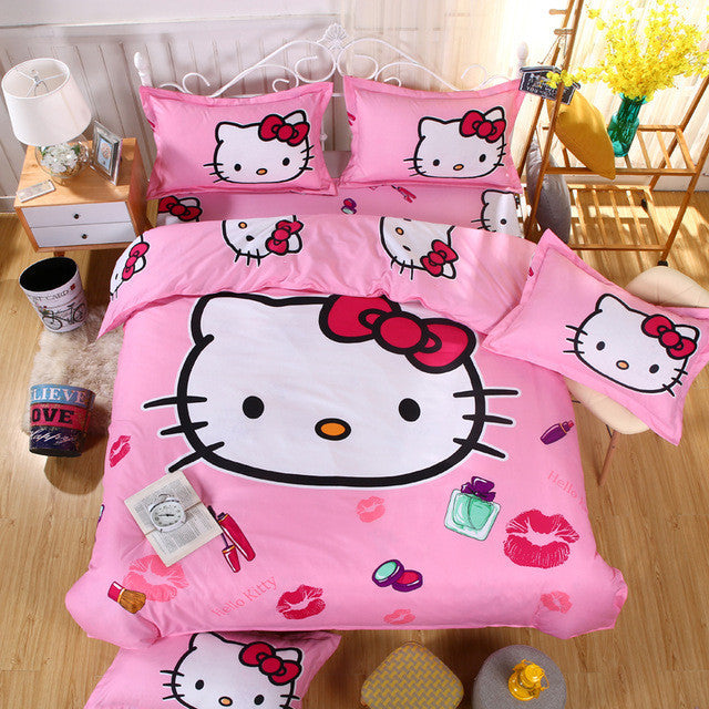 Hot Sale Pink 3d Twin Double Hello Kitty Child Cartoon Pattern Bedding