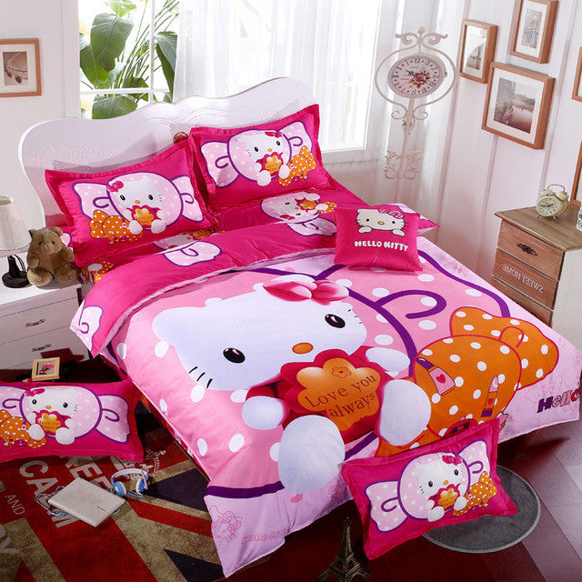 Hot Sale Pink 3d Twin Double Hello Kitty Child Cartoon Pattern Bedding