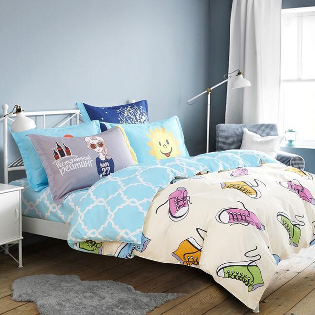 Modern Bedding Set Close Skin Cotton Bed Linen Color Shoes Egg Pattern