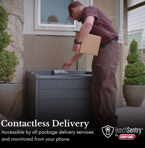 BenchSentry Package Delivery box with delivery person placing package inside