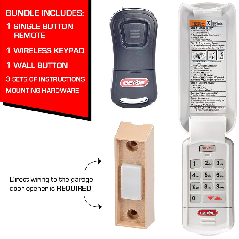 Genie Garage Door Opener Keypad, Wall Button, and Remote Bundle Kit