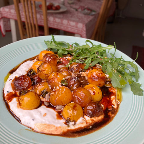 Charred tomatoes with whipped feta