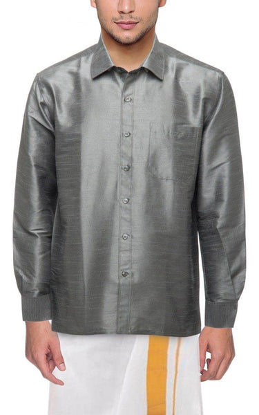 Traditional Raw Silk Shirt for men - full sleeve (Grey) - 90004A ...
