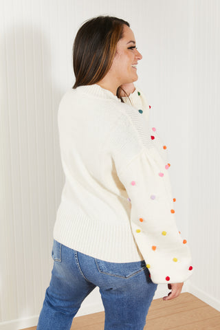 Image of Davi & Dani Pop of Color Full Size Rainbow Pom Pom Sweater
