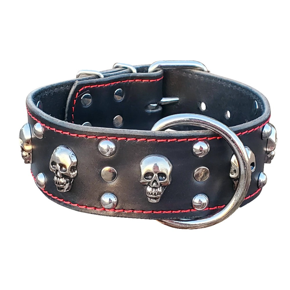 2" Black Leather Skull Dog Collar with Studs – N Bad Collars