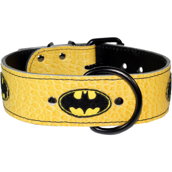 Leather Batman Dog Collar - Yellow Embossed Croc Leather Batman Collar –  Rad N Bad Collars