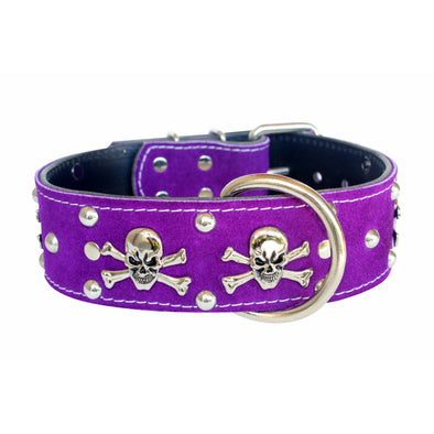 Purple Skull & Crossbones Leather Dog Collar Rad N Bad Collars