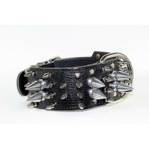 Black Embossed Alligator Leather Extreme Spiked Collar – Rad N Bad Collars