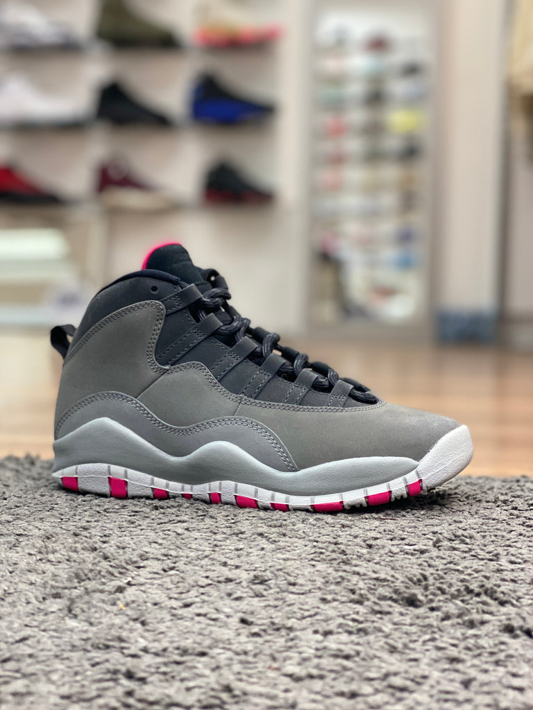 grey and pink jordan 10