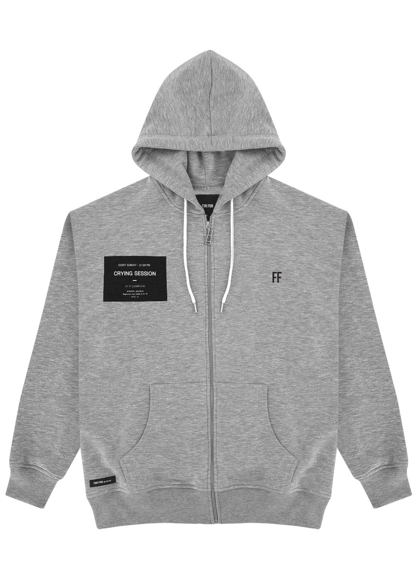 Crying Session / Unisex Zip Up Hoodie (GREY) – For Fun