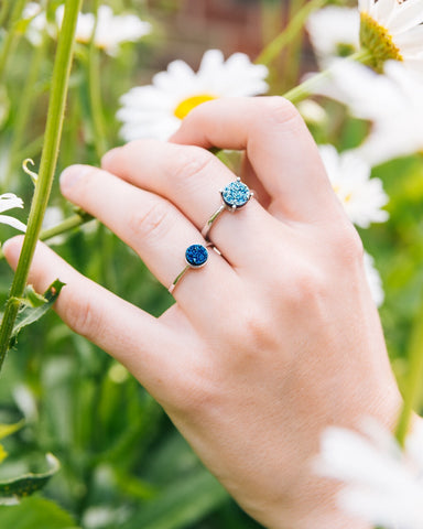 Blue Druzy Silver Ring