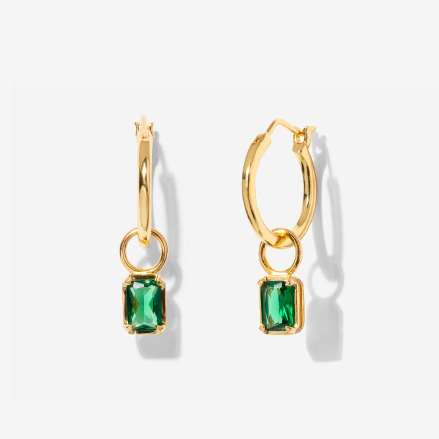 Emerald Baguette Hoop Earrings in 14K Gold Over Sterling Silver ...