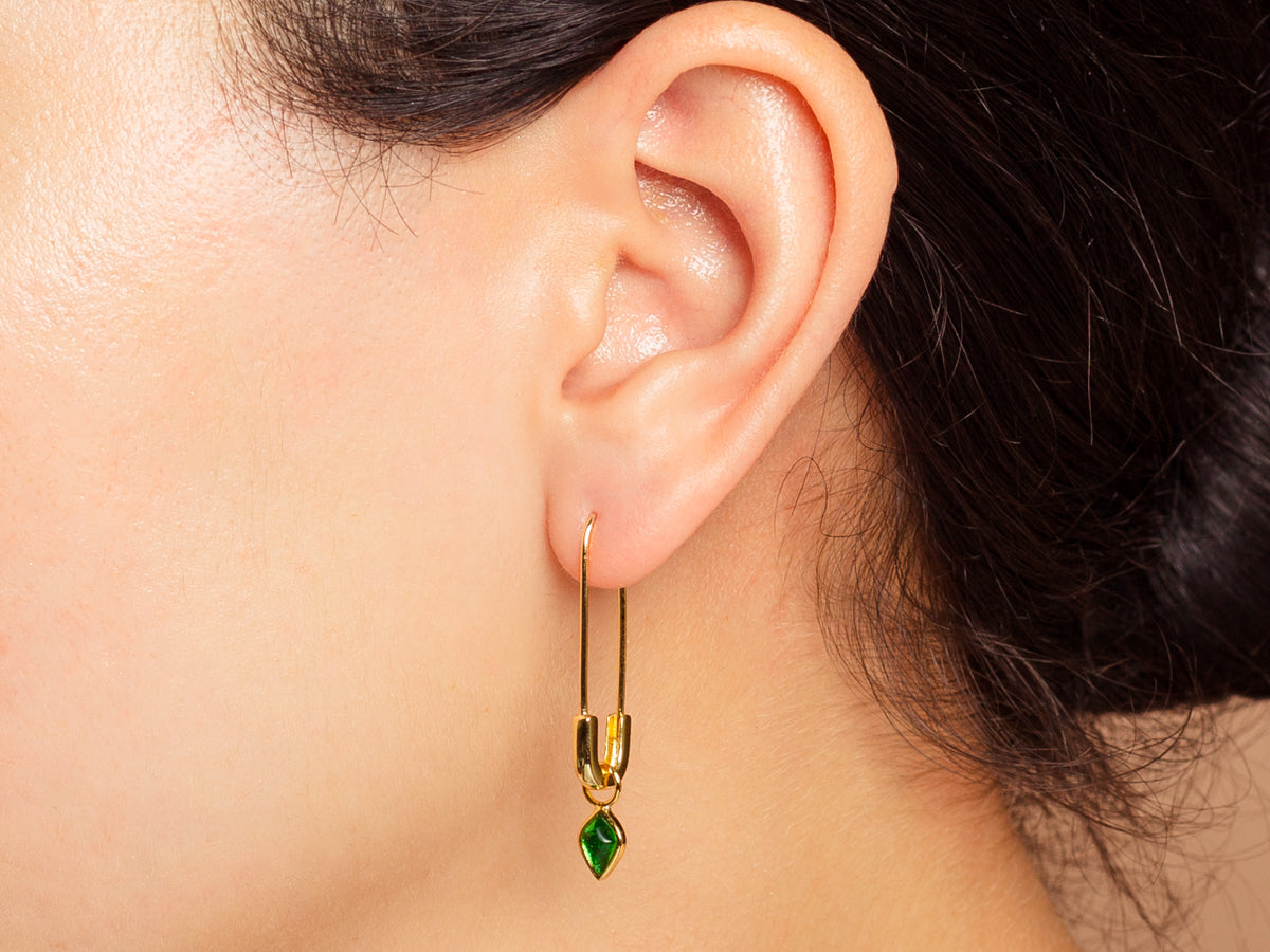 Emerald Safety Pin Earrings