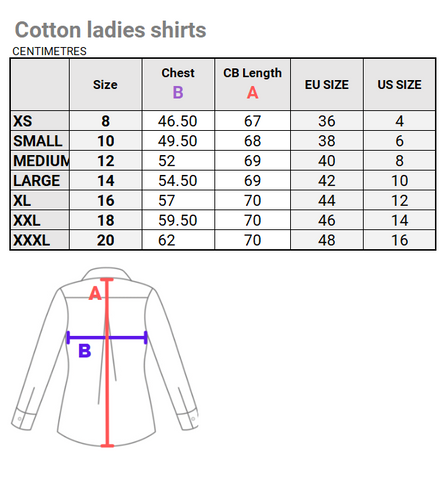 Size Guide - Ladies Shirts - Pink Avocet