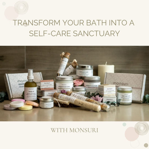 Monsuri Self Care Gift Basket for Mom: New Mommy Care Package Pampering Gift Set with Bath Accessories and Natural Skincare Products. Our Spa Day Kit