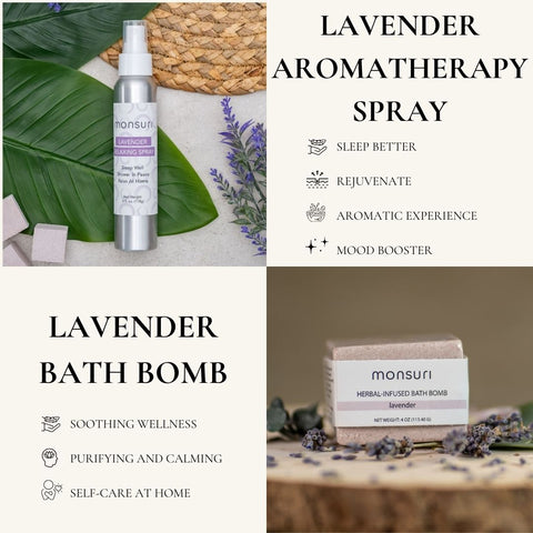 Monsuri Lavender Aromatherapy Spray and Lavender Bath Bomb