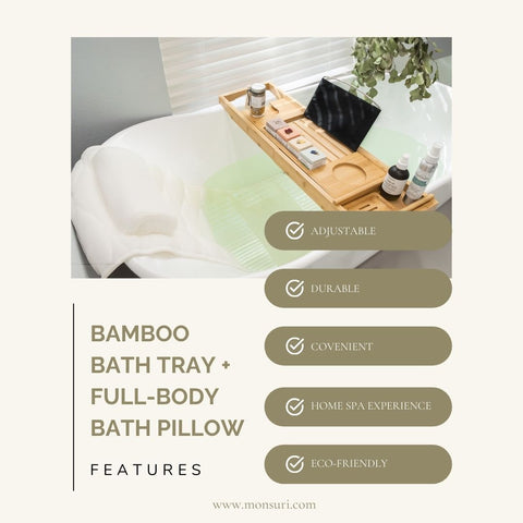 Monsuri Bamboo Bath Tray & Full-body Bath Pillow