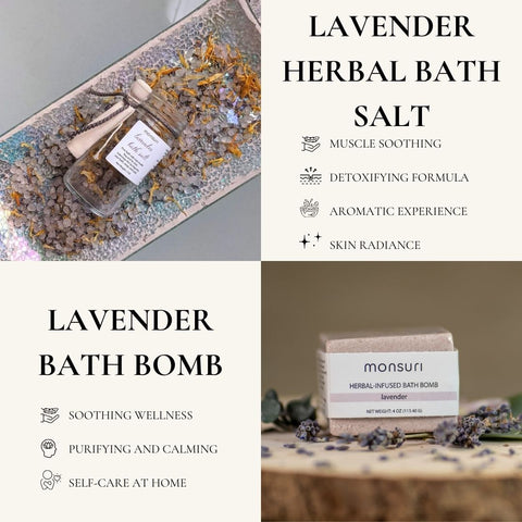 Monsuri Lavender Bath Bomb & Lavender Herbal Bath Salt
