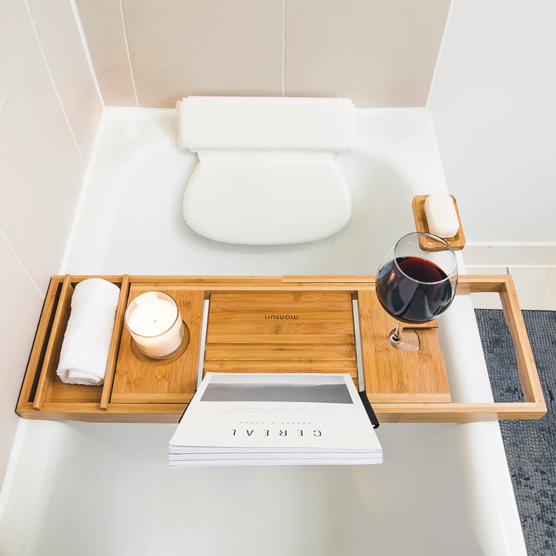 Bamboo Tray and Bath Pillow Combo